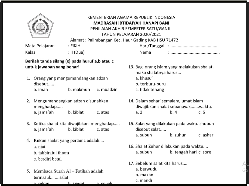 Detail Contoh Soal Semester Nomer 15