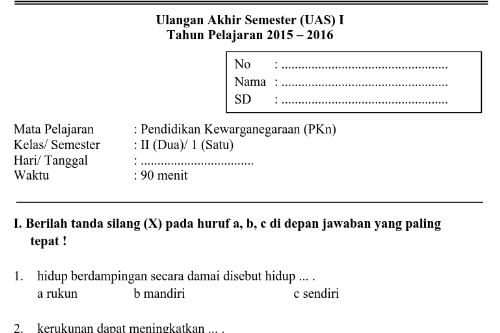 Detail Contoh Soal Semester Nomer 2