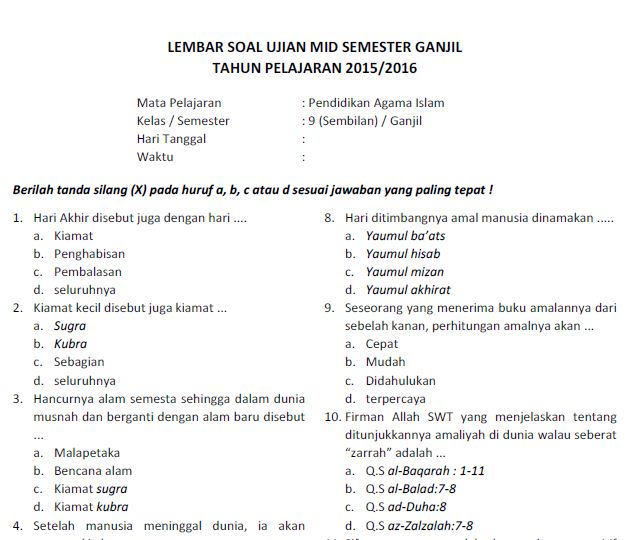 Detail Contoh Soal Semester Nomer 29