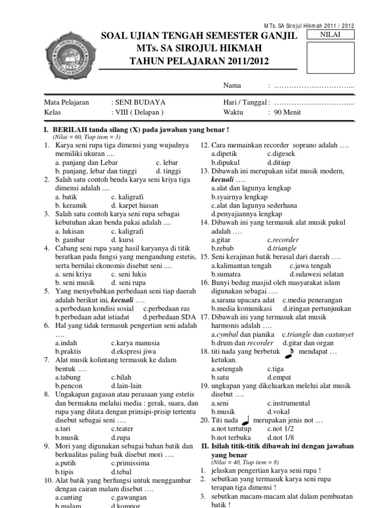 Detail Contoh Soal Seni Budaya Kelas 10 Nomer 14