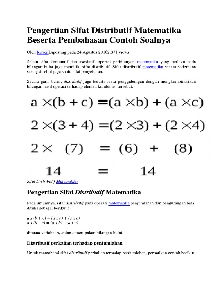 Detail Contoh Soal Sifat Distributif Nomer 20