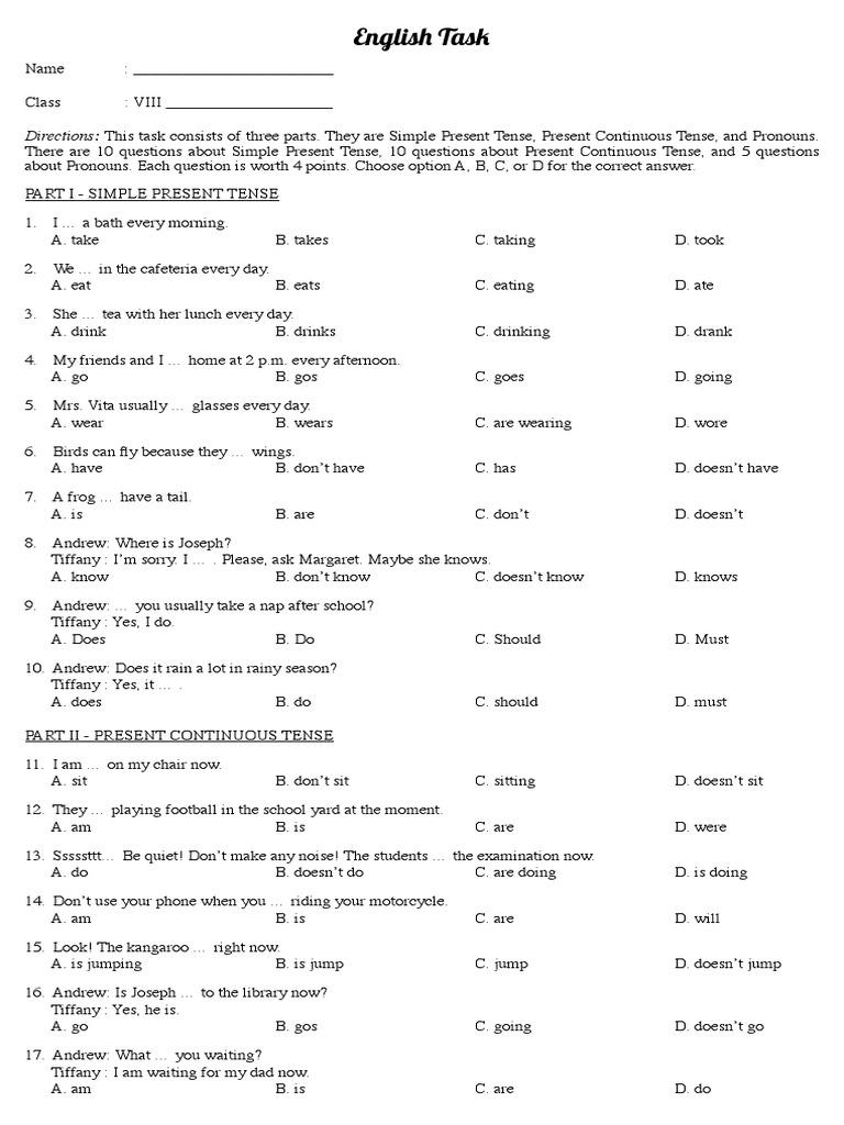 Detail Contoh Soal Simple Present Tense Essay Nomer 8