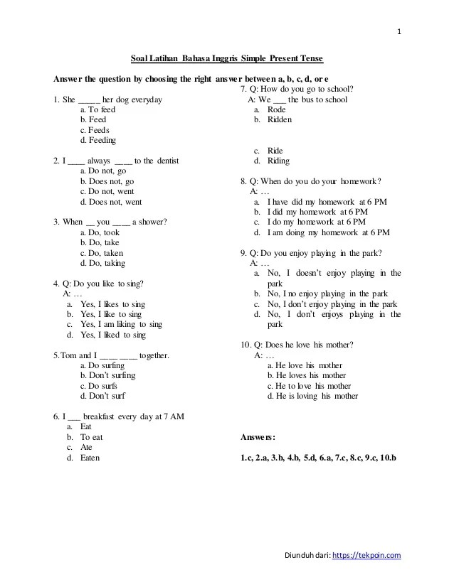 Detail Contoh Soal Simple Present Tense Essay Kelas 8 Nomer 8