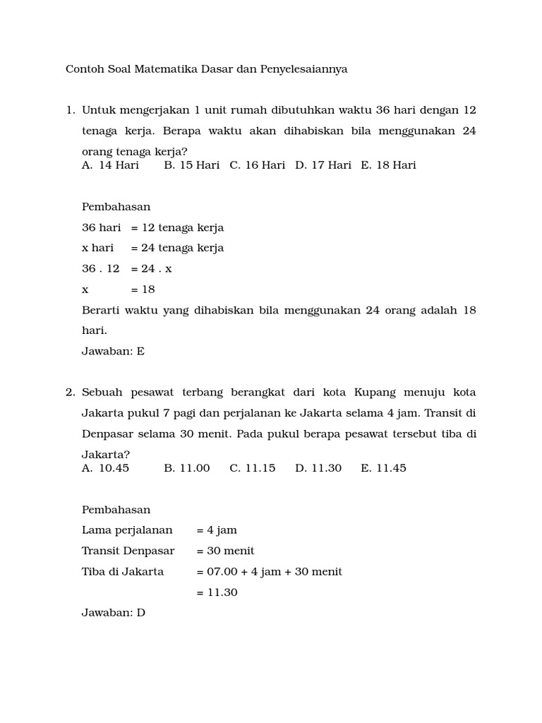 Detail Contoh Soal Soal Matematika Nomer 5