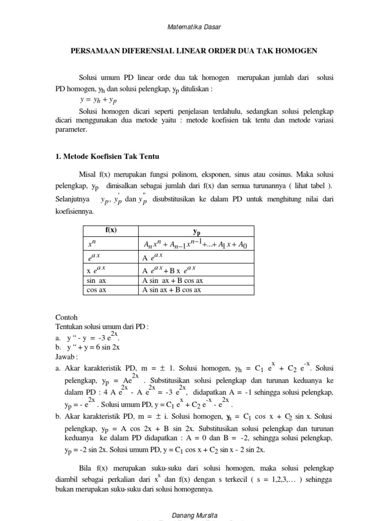 Detail Contoh Soal Solusi Persamaan Diferensial Nomer 45