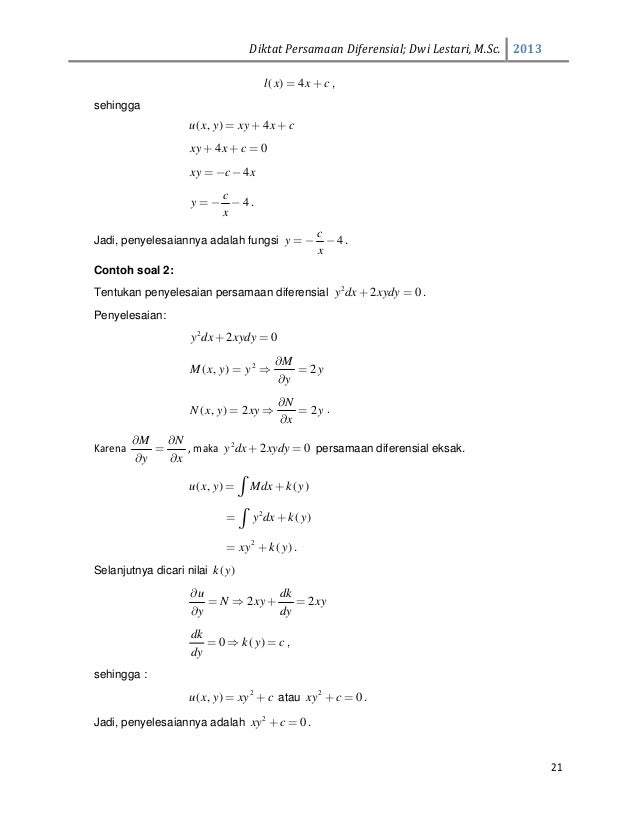 Detail Contoh Soal Solusi Persamaan Diferensial Nomer 47