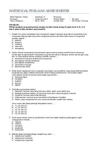 Detail Contoh Soal Sosiologi Nomer 18