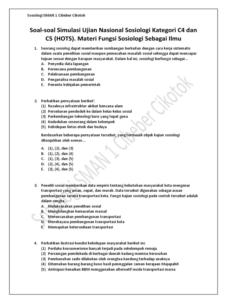 Detail Contoh Soal Sosiologi Nomer 6