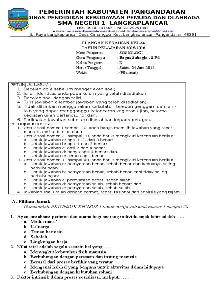 Detail Contoh Soal Sosiologi Kelas 10 Nomer 6