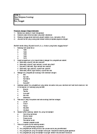 Detail Contoh Soal Sosiologi Kelas 10 Nomer 8