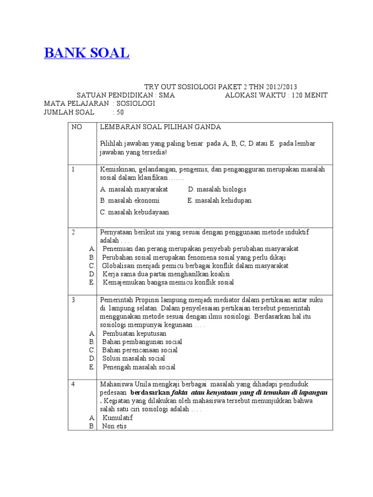 Detail Contoh Soal Sosiologi Kelas 11 Semester 2 Nomer 14