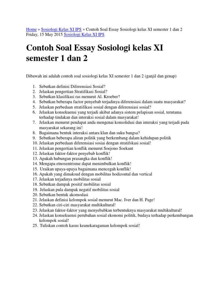 Detail Contoh Soal Sosiologi Kelas 11 Semester 2 Nomer 26