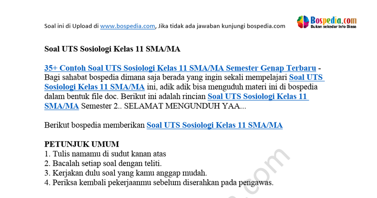 Detail Contoh Soal Sosiologi Kelas 11 Semester 2 Nomer 59