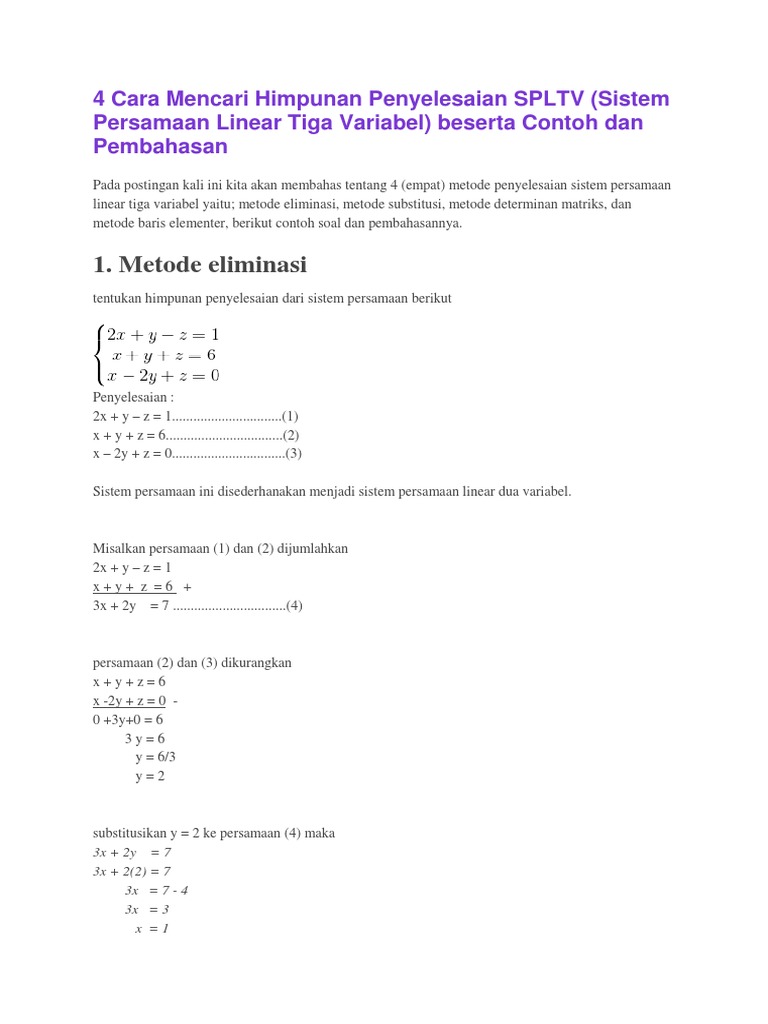 Detail Contoh Soal Spltv Metode Eliminasi Nomer 49
