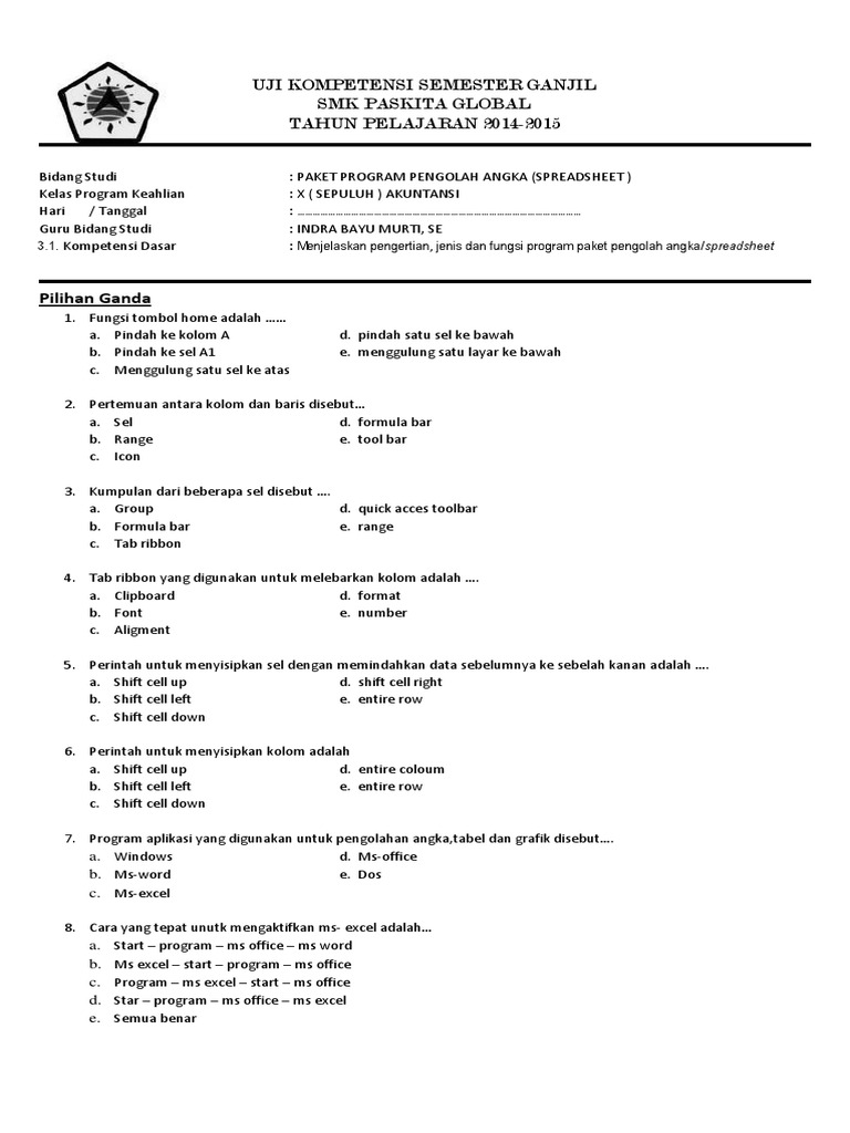 Detail Contoh Soal Spreadsheet Nomer 24