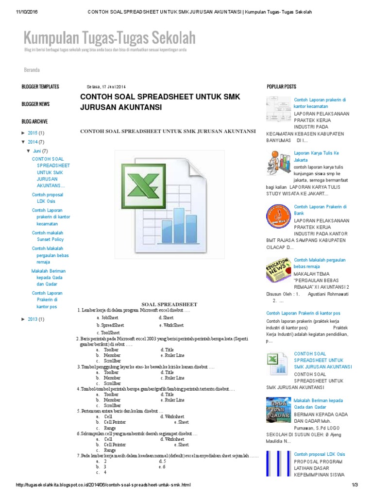 Detail Contoh Soal Spreadsheet Nomer 51