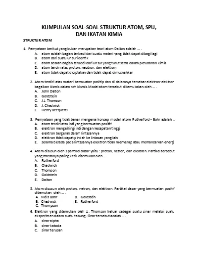 Detail Contoh Soal Struktur Atom Nomer 6