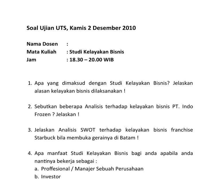 Detail Contoh Soal Studi Kelayakan Bisnis Nomer 17