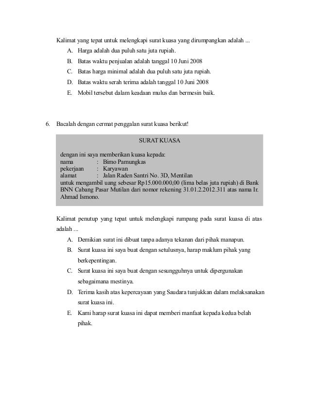 Detail Contoh Soal Surat Kuasa Nomer 2