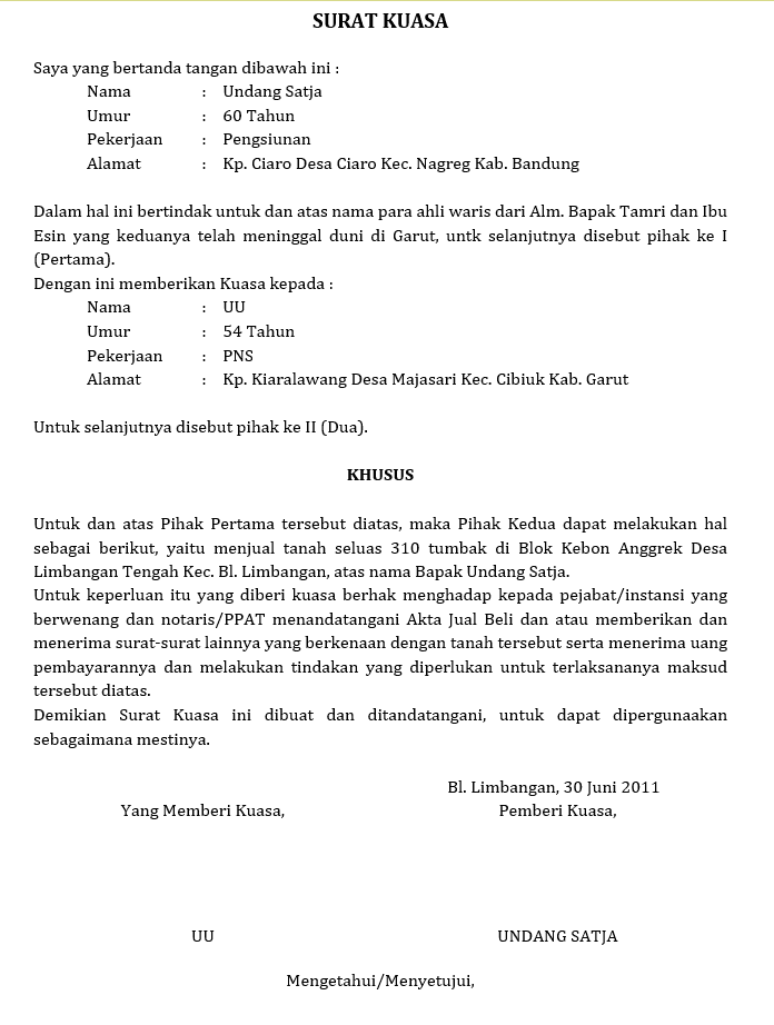 Detail Contoh Soal Surat Kuasa Nomer 8