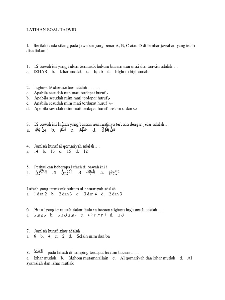 Detail Contoh Soal Tajwid Nomer 11