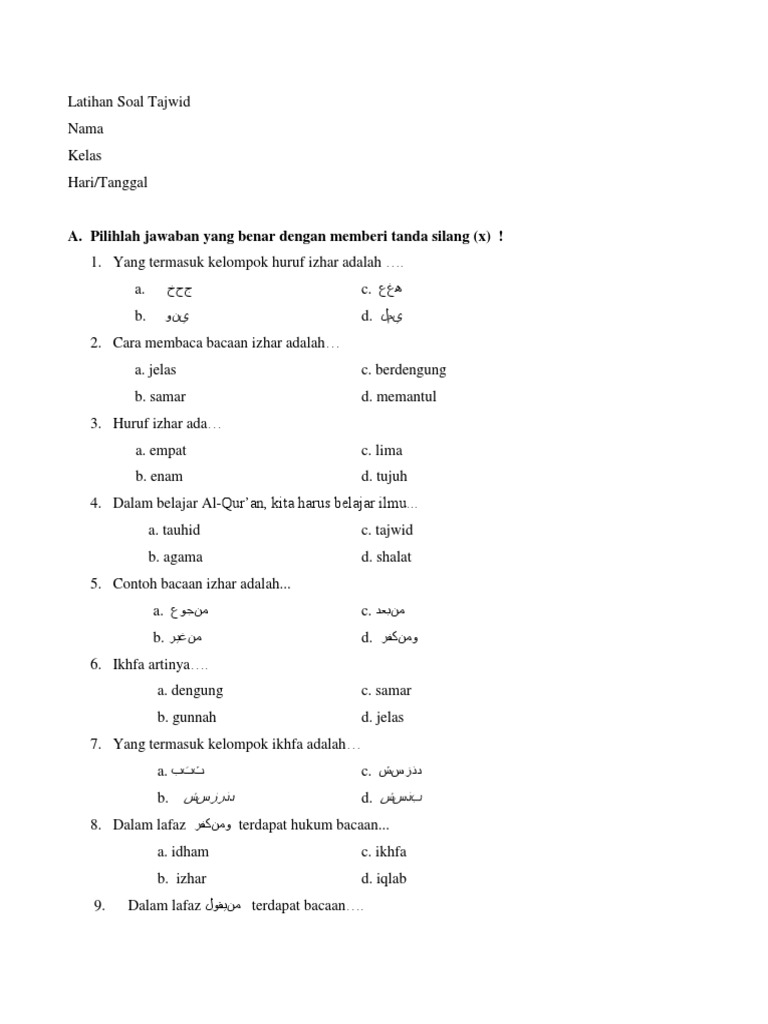 Detail Contoh Soal Tajwid Nomer 3