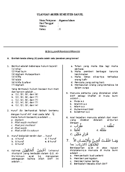 Detail Contoh Soal Tajwid Nomer 41