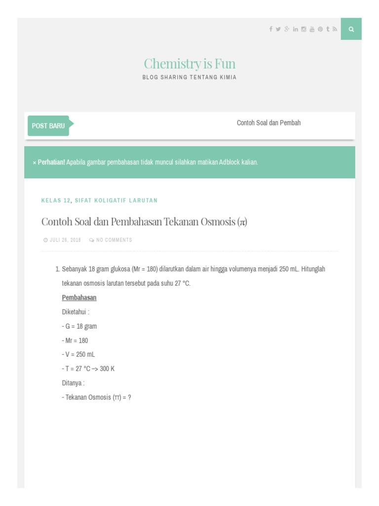 Detail Contoh Soal Tekanan Osmosis Nomer 31