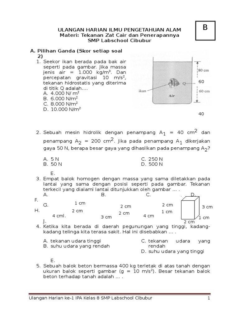 Detail Contoh Soal Tekanan Zat Cair Nomer 27