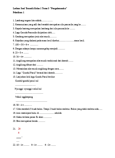 Detail Contoh Soal Tema 5 Kelas 1 Nomer 15