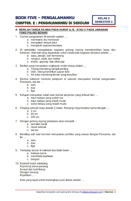 Detail Contoh Soal Tema 5 Kelas 2 Nomer 4