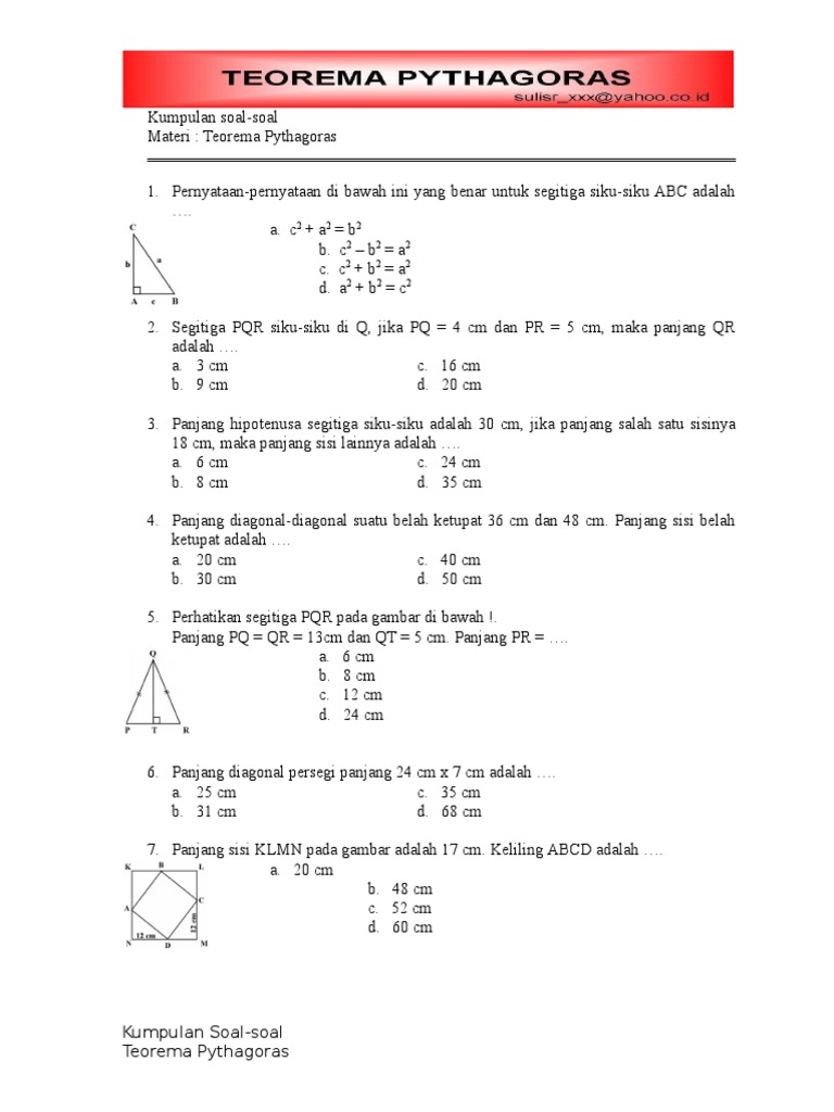 Detail Contoh Soal Teorema Pythagoras Nomer 56