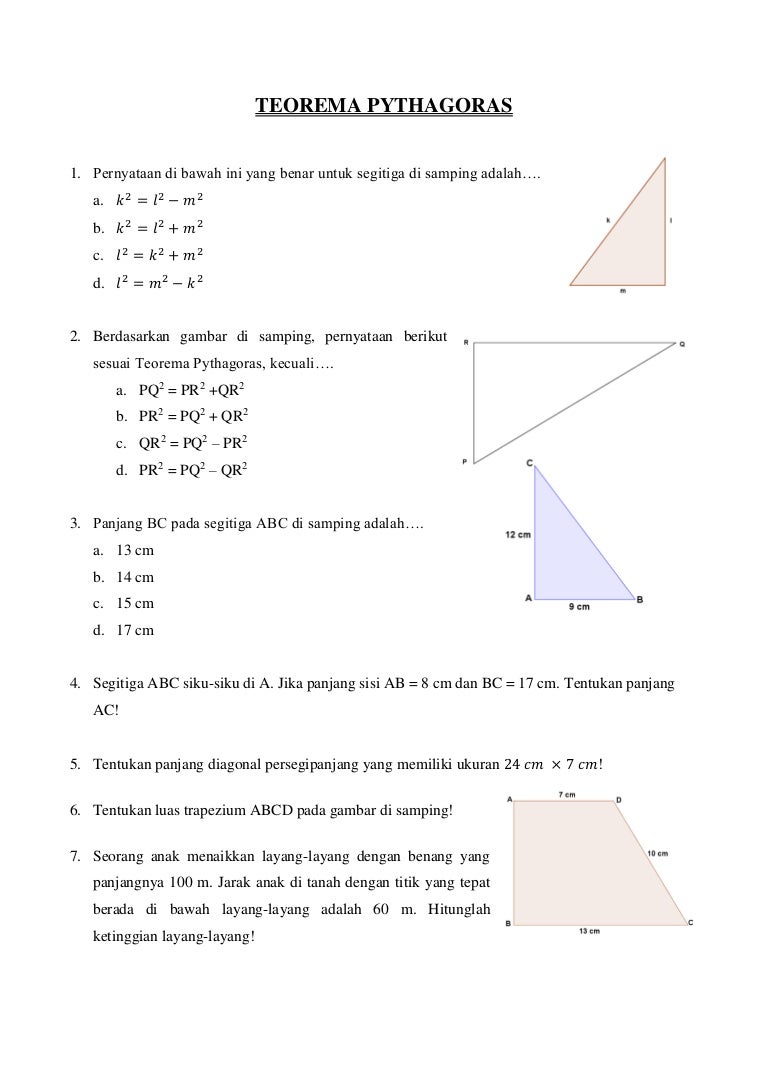 Detail Contoh Soal Teorema Pythagoras Nomer 10