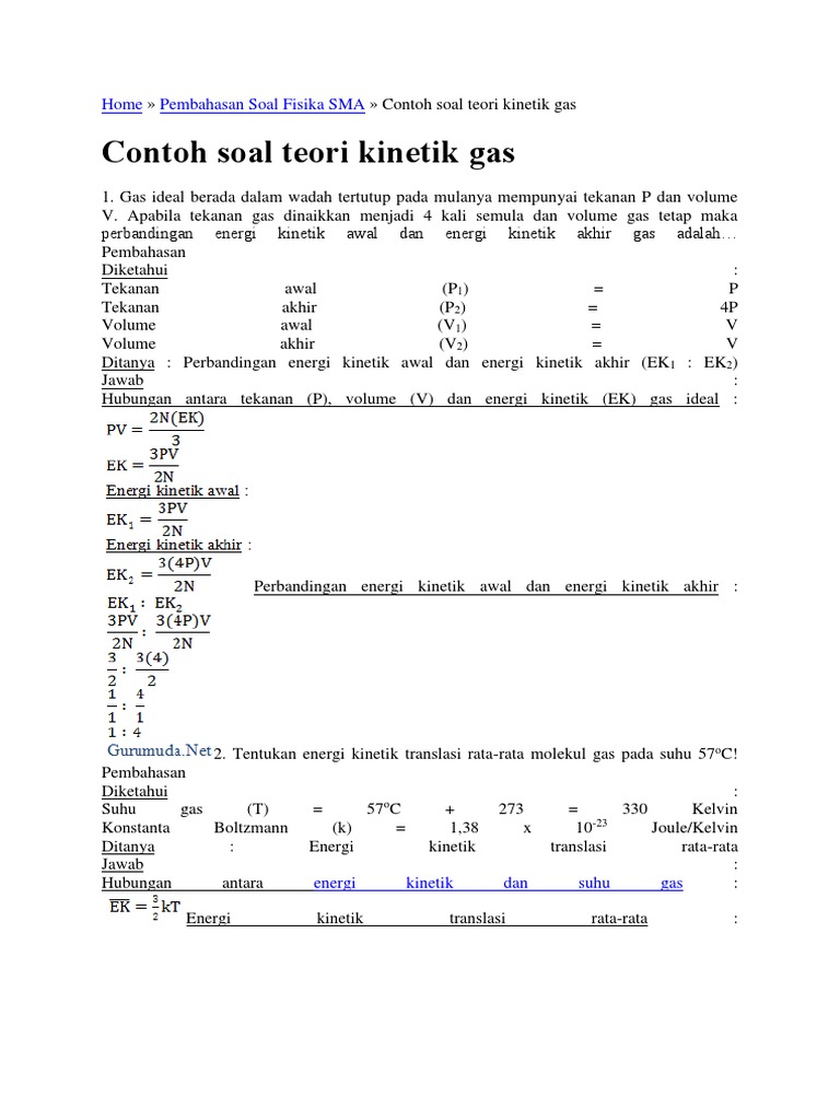 Detail Contoh Soal Teori Kinetik Gas Nomer 15