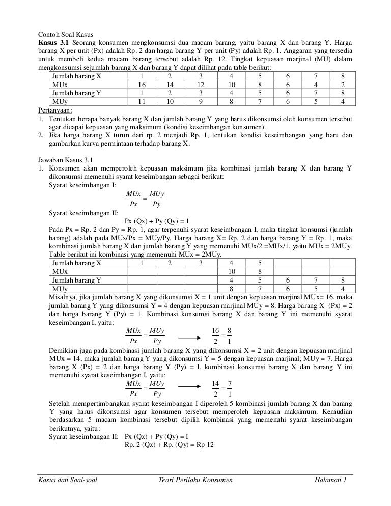 Detail Contoh Soal Teori Perilaku Konsumen Nomer 3