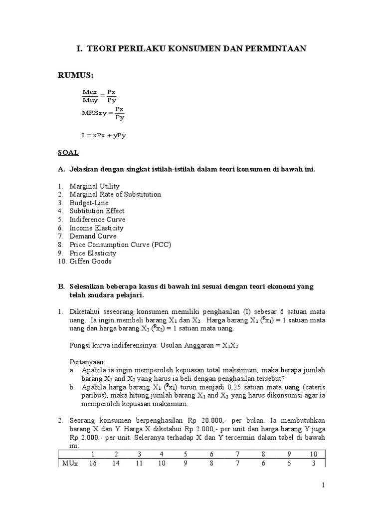 Detail Contoh Soal Teori Perilaku Konsumen Nomer 36