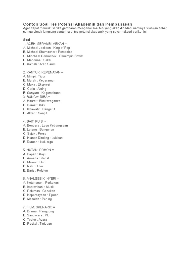 Detail Contoh Soal Tes Akademik Nomer 17