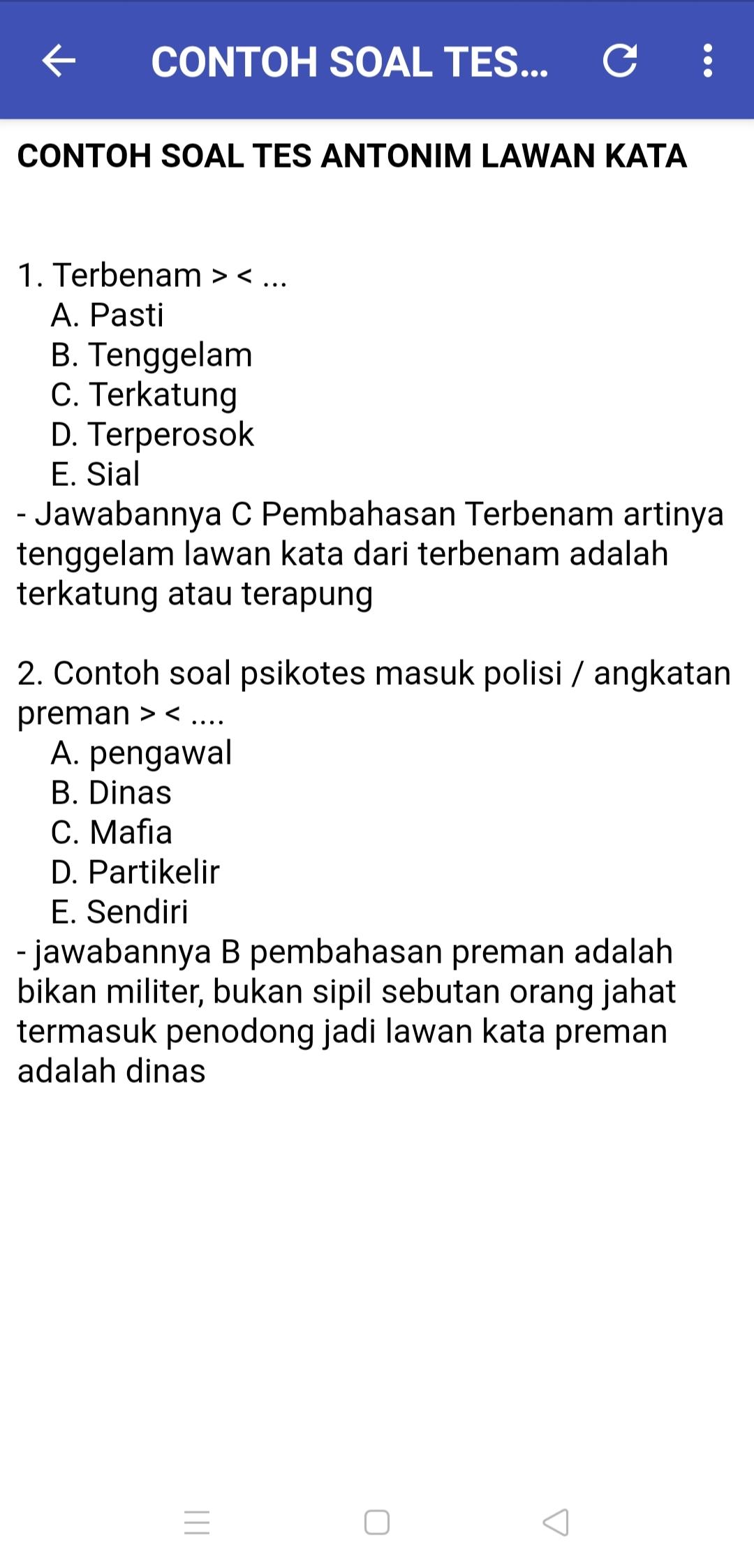 Detail Contoh Soal Tes Akademik Polri Nomer 43