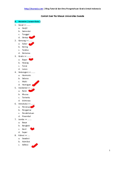 Detail Contoh Soal Tes Masuk Kuliah Swasta Nomer 2