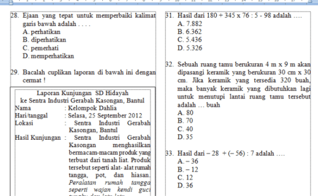 Detail Contoh Soal Tes Masuk Kuliah Swasta Nomer 33