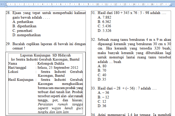 Detail Contoh Soal Tes Masuk Pondok Pesantren Nomer 9