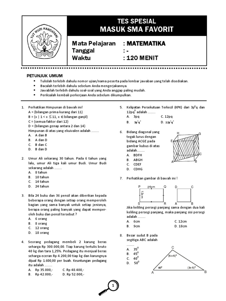 Contoh Soal Tes Masuk Sma - KibrisPDR