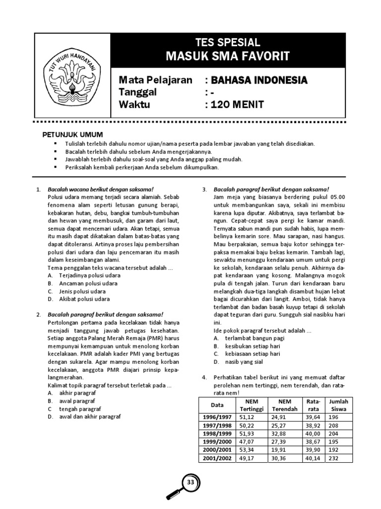 Detail Contoh Soal Tes Masuk Sma Nomer 13