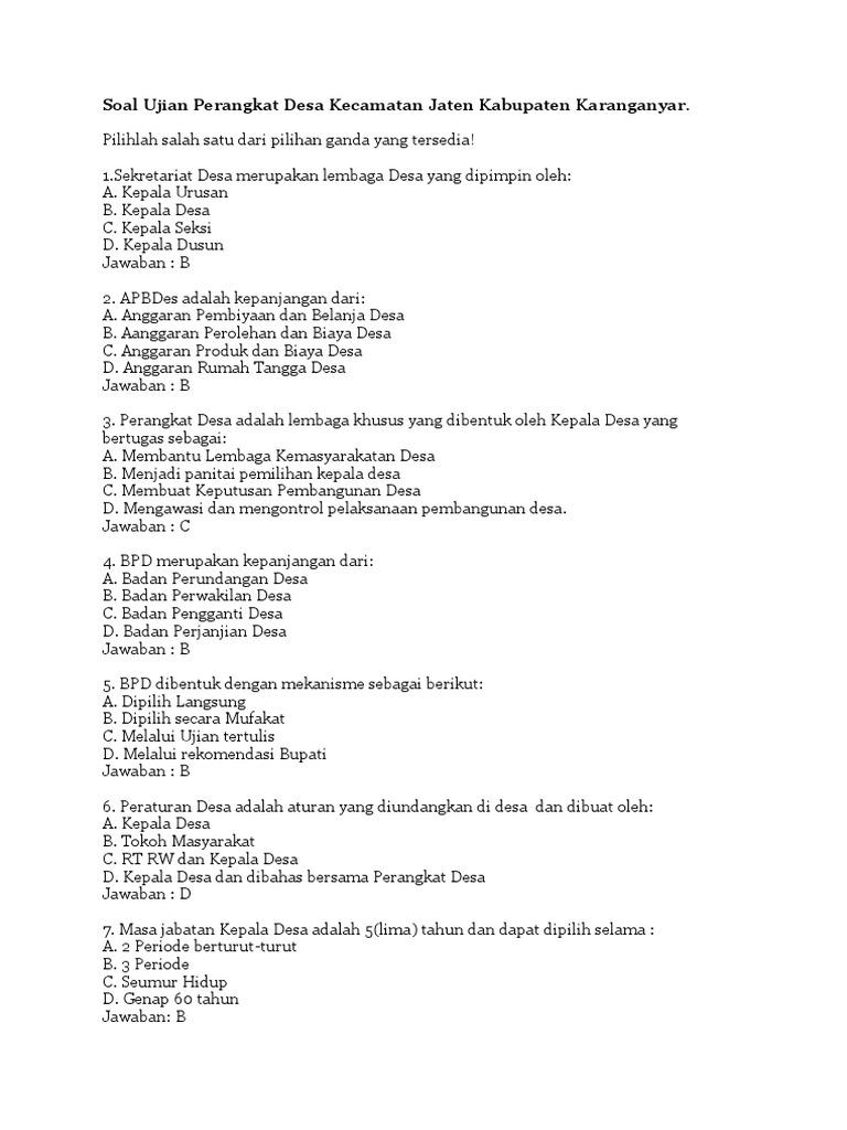 Detail Contoh Soal Tes Perangkat Desa Nomer 17