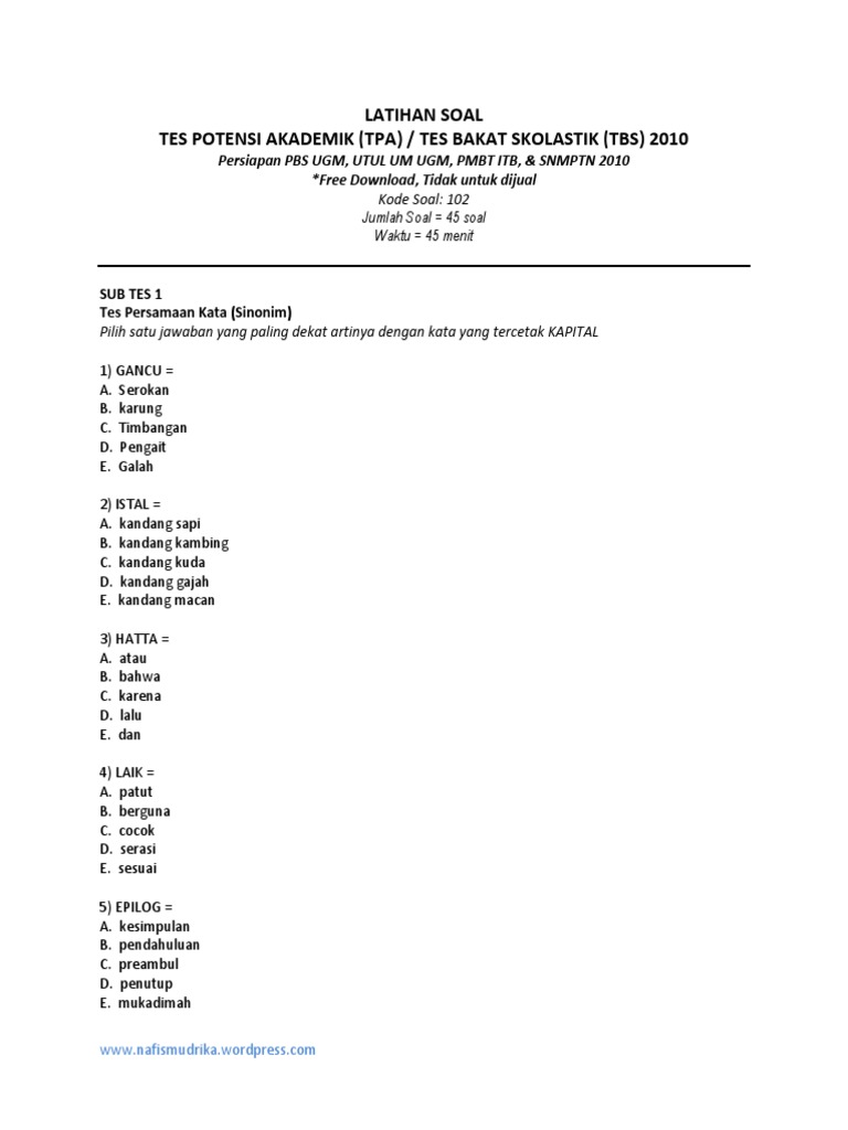 Detail Contoh Soal Tes Skolastik Nomer 11