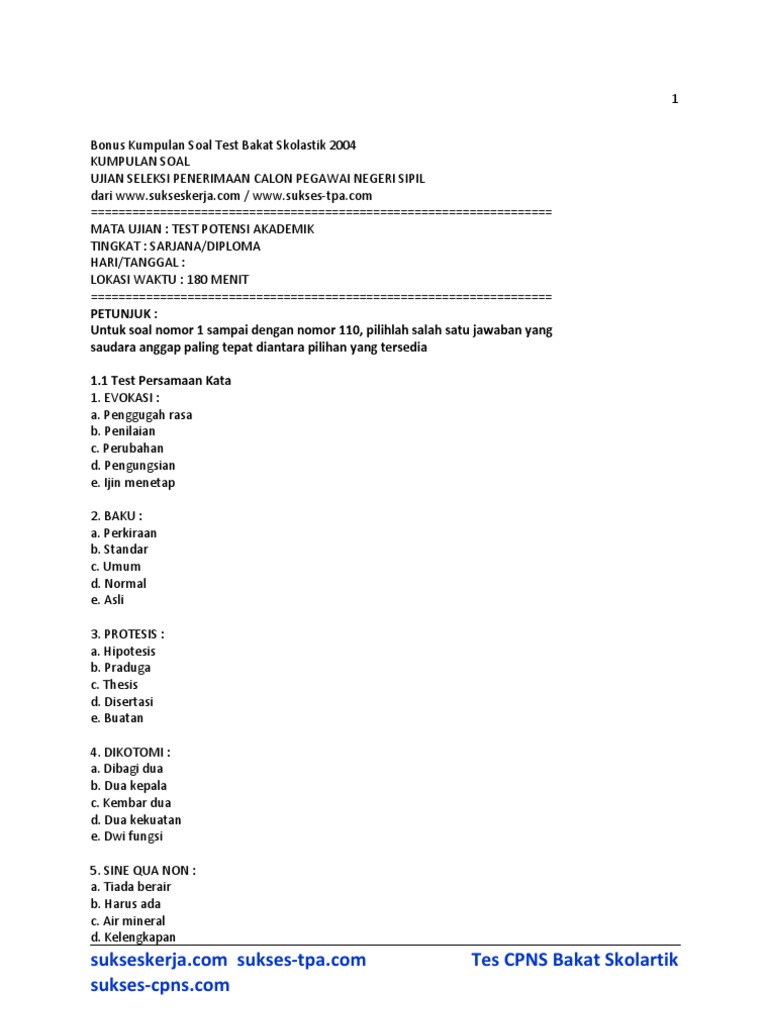 Detail Contoh Soal Tes Skolastik Nomer 44