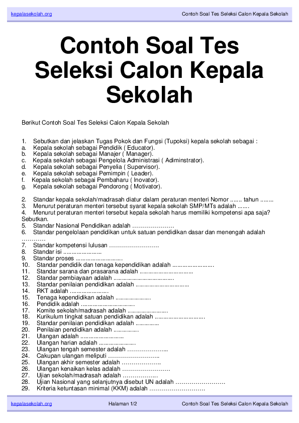 Contoh Soal Tes Substansi Calon Kepala Sekolah - KibrisPDR