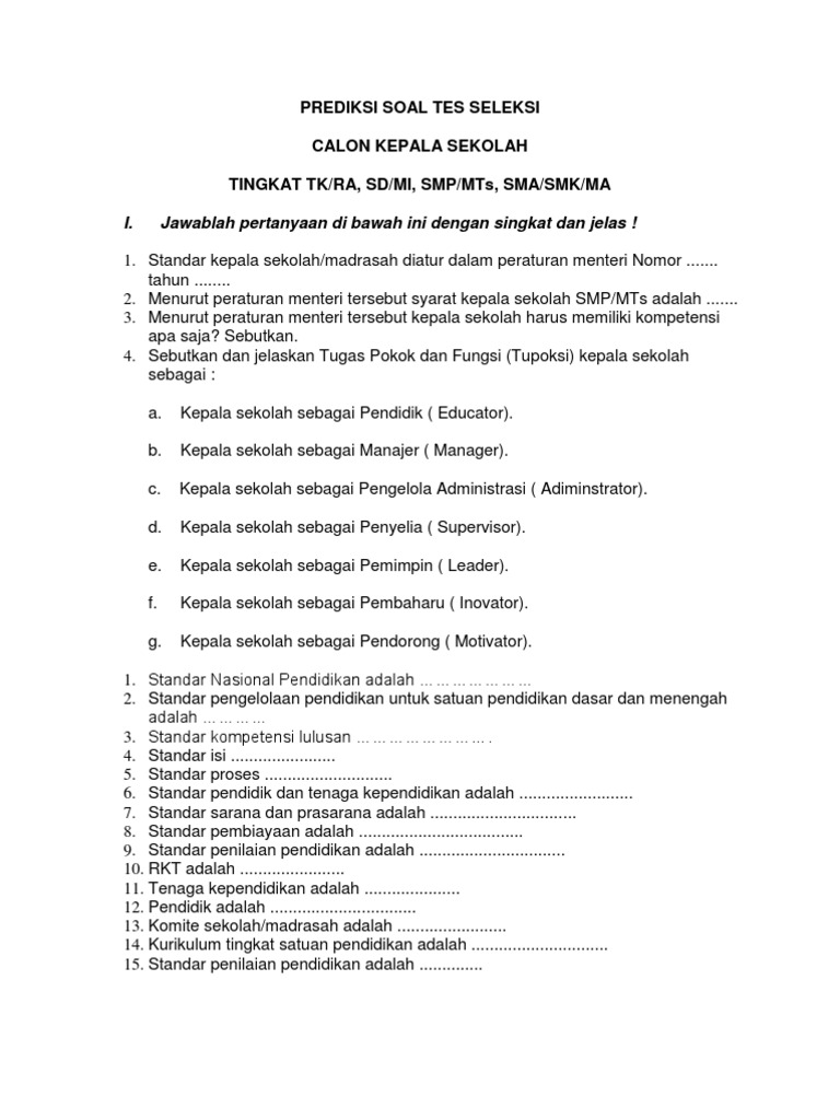 Detail Contoh Soal Tes Substansi Calon Kepala Sekolah Nomer 7