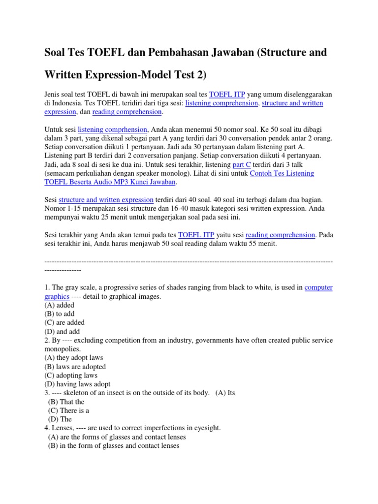 Detail Contoh Soal Tes Toefl Nomer 3