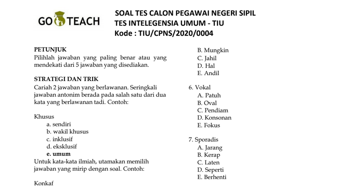 Detail Contoh Soal Tiu Cpns 2020 Nomer 45